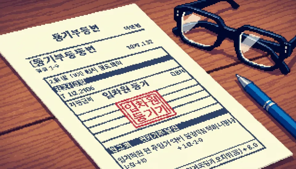 책상 위에 놓인 등기부등본 서류의 을구 란에 붉은색 글씨로 임차권등기명령이 기재되어 있는 모습을 확대한 사진