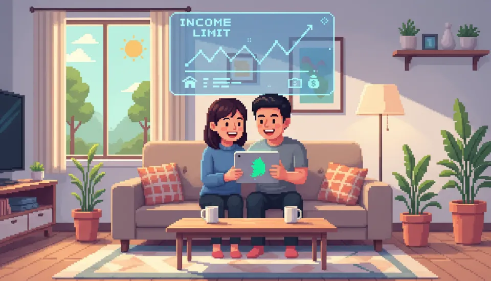 2026년 신혼부부 버팀목 전세자금대출 소득 기준 완화 내용을 태블릿으로 확인하며 기뻐하는 한국 신혼부부의 거실 모습