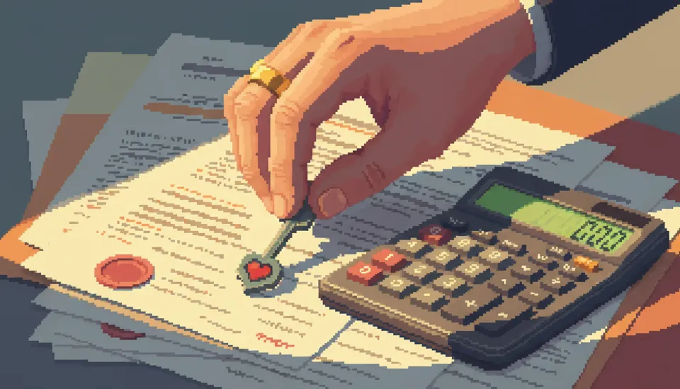 신혼부부 전세자금대출 신청을 위해 준비된 서류 위에 놓인 결혼 반지와 아파트 열쇠 클로즈업