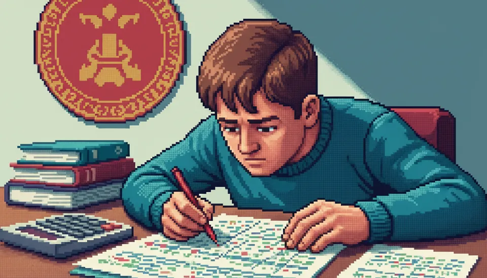 계산기와 붉은 펜을 들고 복잡한 자금 조달 계획서 서류를 검토하며 고민하는 모습과 국세청 검증의 중요성