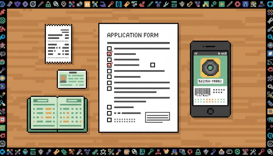 음식물 처리기 보조금 신청을 위해 준비된 영수증, 통장 사본, 신분증, 설치 인증 사진이 책상 위에 정리된 모습
