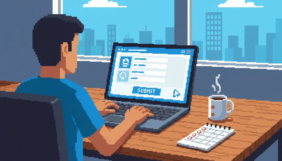 노트북으로 보조금24 홈페이지에 접속하여 음식물 감량기 지원금을 온라인으로 신청하고 있는 사람의 손과 화면