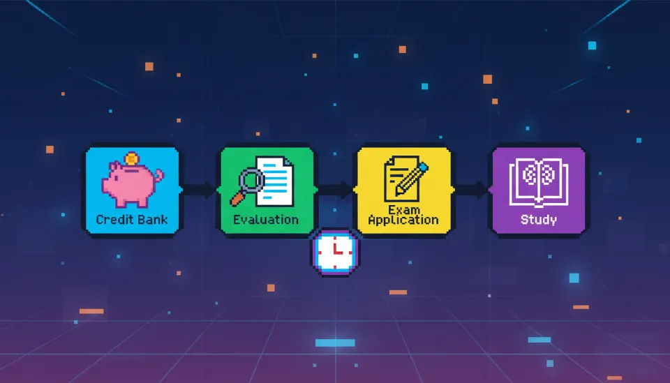 학점은행제 이수부터 학력 인증, 시험 응시까지의 과정을 보여주는 시각적 타임라인과 시간 관리의 중요성