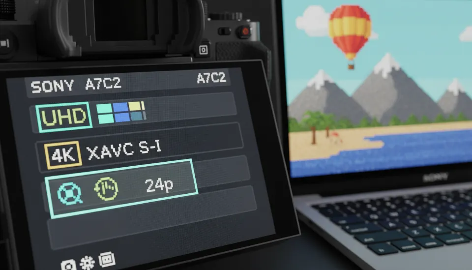 소니 A7C2 카메라 메뉴 화면에 설정된 4K XAVC S-I 코덱과 24p 프레임 레이트 설정값 클로즈업