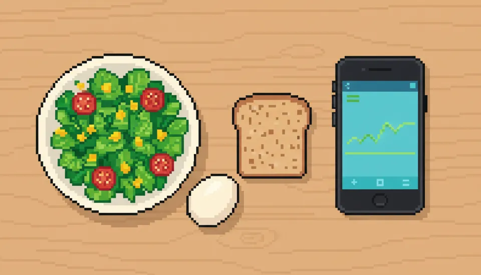 혈당 관리를 위한 식사 순서 예시: 샐러드와 삶은 달걀, 그리고 소량의 저당 빵이 차려진 건강한 식단