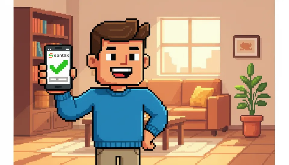 스마트폰으로 국세청 손택스 앱을 통해 근로장려금을 간편하게 신청하고 신청 완료 화면을 보며 기뻐하는 사용자의 모습