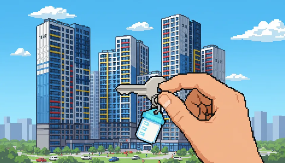 신생아 특례대출로 구입 가능한 수도권 아파트 단지 전경과 열쇠를 쥐고 있는 손의 모습