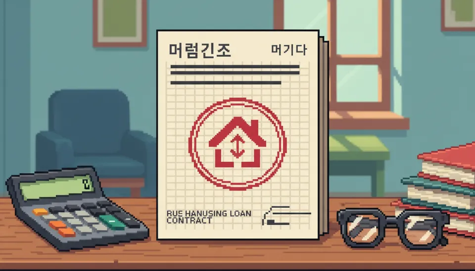 디딤돌 대출 약정서 위에 실거주 의무 강조 표시가 되어 있고 계산기와 안경이 놓인 책상 모습