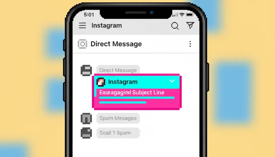 수많은 스팸 메시지 사이에서 눈에 띄는 개인화된 문구의 인스타그램 DM 알림이 스마트폰 화면에 떠 있는 모습