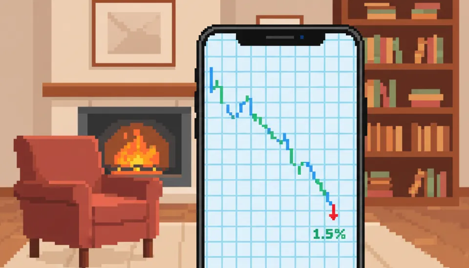 스마트폰 화면에 표시된 주택담보대출 금리 비교 그래프가 1.5%대로 급격히 낮아지는 것을 보여주는 클로즈업 이미지