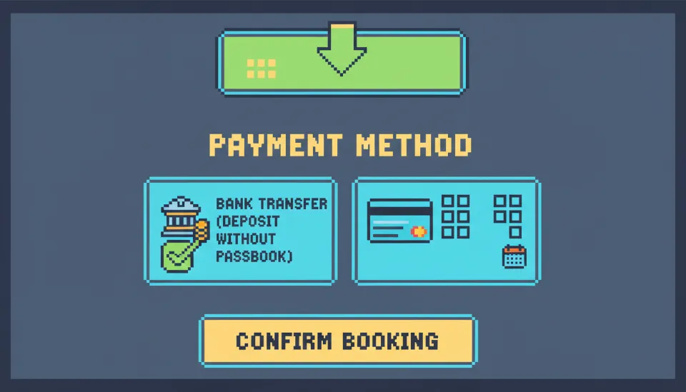 복잡한 신용카드 결제창 대신 무통장 입금 옵션이 체크되어 있는 빠르고 간편한 예매 결제 화면 UI