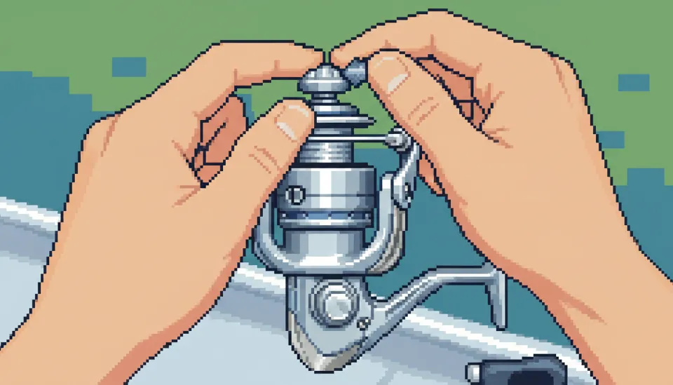 낚시 후 세척 준비 단계에서 시마노 스텔라 릴의 상단 드랙 노브를 손으로 단단히 잠그고 있는 장면