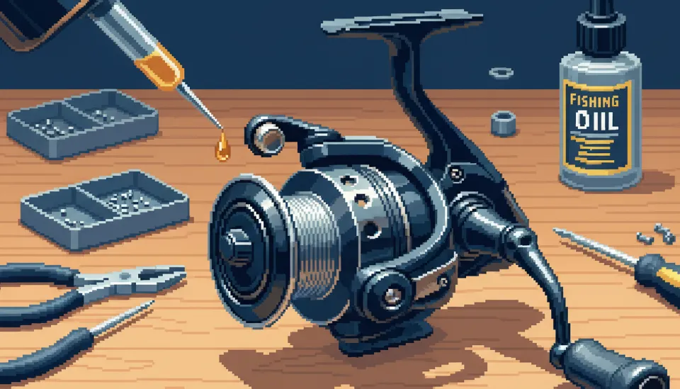 건조가 완료된 릴의 라인 롤러 베어링 부분에 정밀 오일러를 사용하여 오일 한 방울을 도포하는 정비 모습