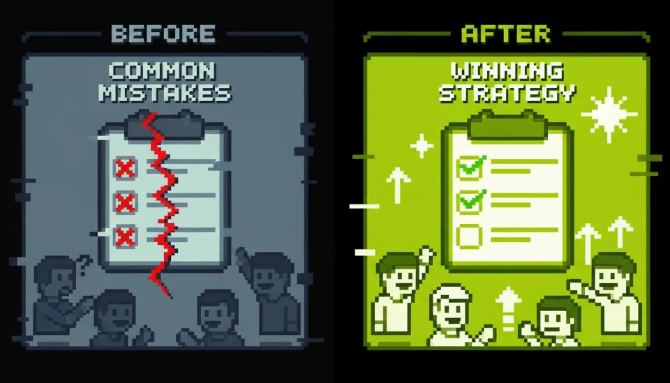 면접 자기소개 실수 사례와 합격 전략을 비교하는 체크리스트 이미지, 좌측은 흐릿하고 우측은 선명하게 강조됨