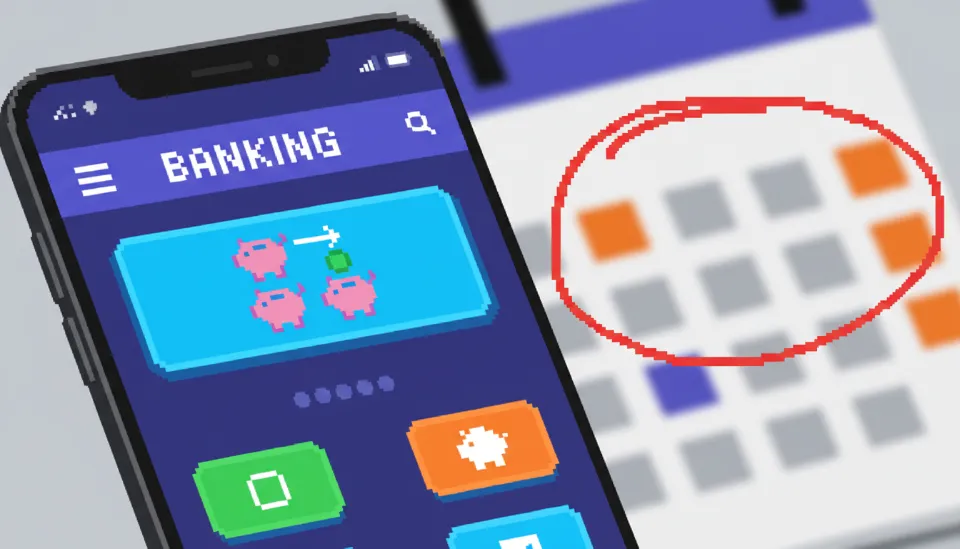 스마트폰 뱅킹 앱 화면에 ISA 연금 전환 버튼이 활성화된 모습과 배경에 60일 기한이 표시된 달력, 실행 절차의 시각화