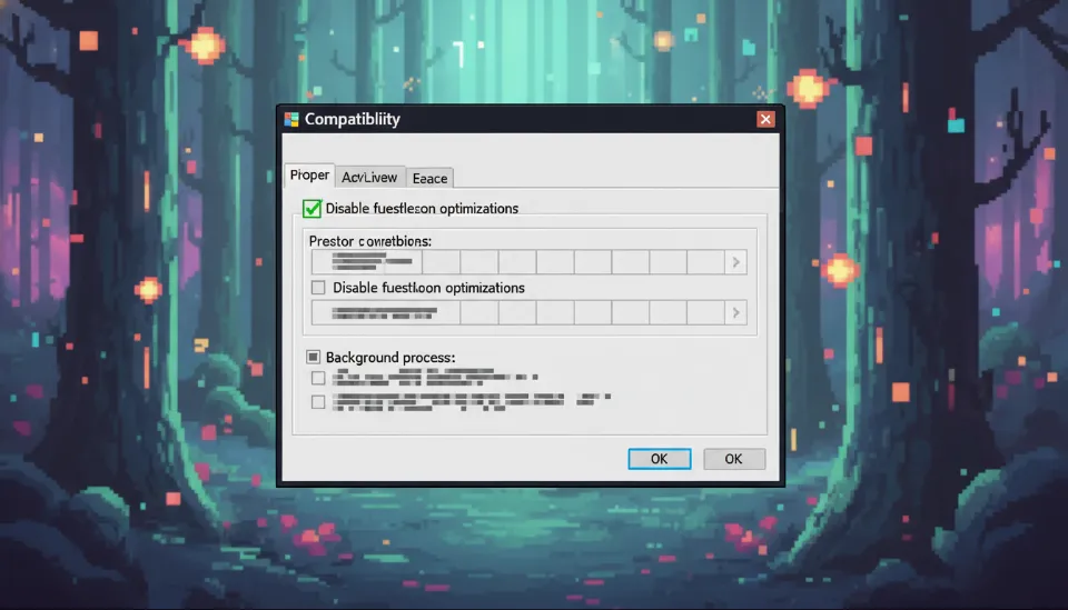 발로란트 실행 파일 속성 창의 호환성 탭에서 전체 화면 최적화 사용 중지 옵션이 체크된 이미지