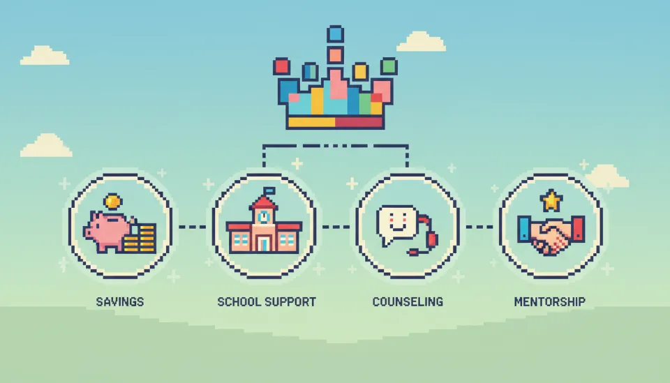 아동발달지원계좌, 교육청 Wee센터, 멘토링 프로그램 등 바우처 외에 받을 수 있는 다양한 경계선 지능 아동 지원 혜택을 정리한 인포그래픽