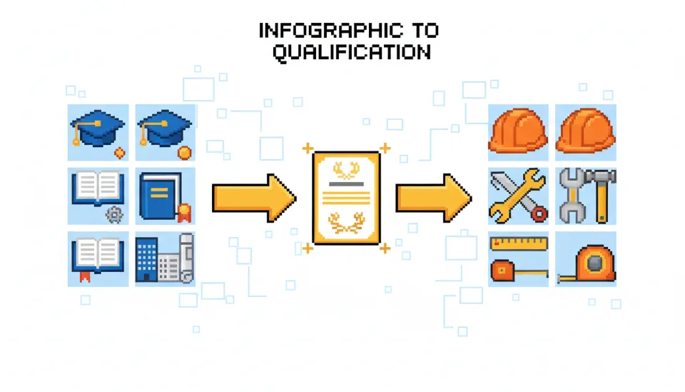 대학 졸업 학위모 아이콘과 현장 실무 안전모 아이콘이 하나의 자격증으로 연결되는 문화재수리기술자 응시 자격 요건을 설명하는 인포그래픽