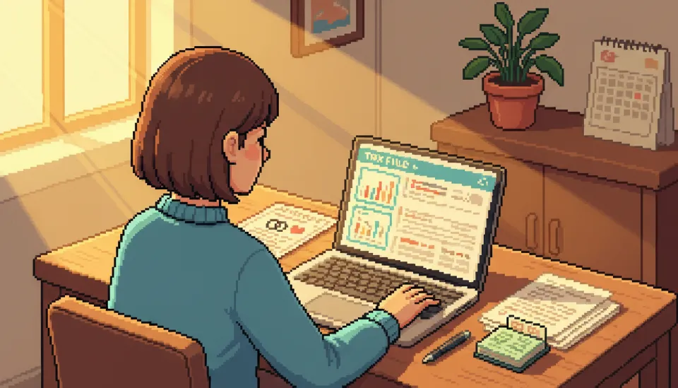 노트북으로 홈택스 사이트에 접속해 증여세 신고를 하는 모습과 책상 위에 놓인 혼인관계증명서 및 통장 서류