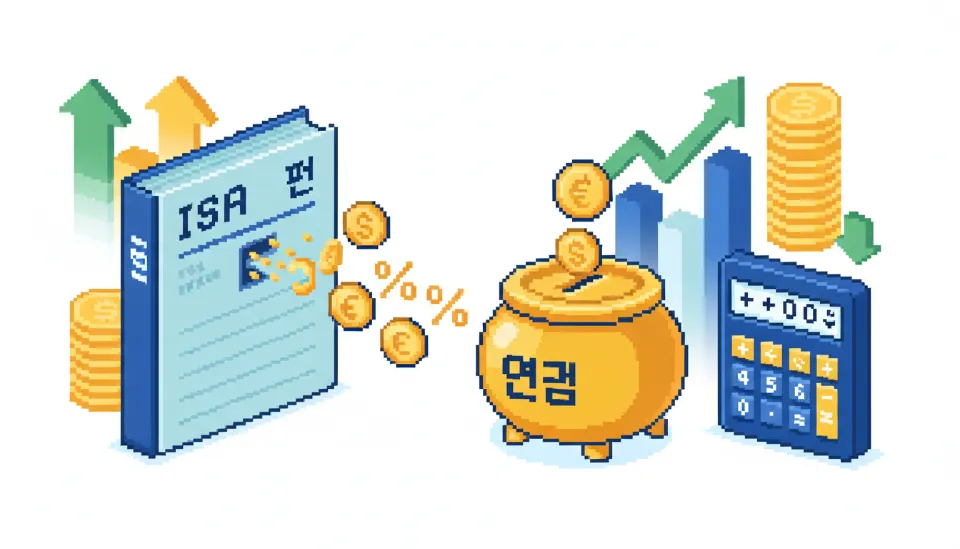 ISA 계좌에서 연금 저축 돼지 저금통으로 자금이 이동하며 추가 세액공제 300만원 숫자가 표시된 3D 금융 일러스트