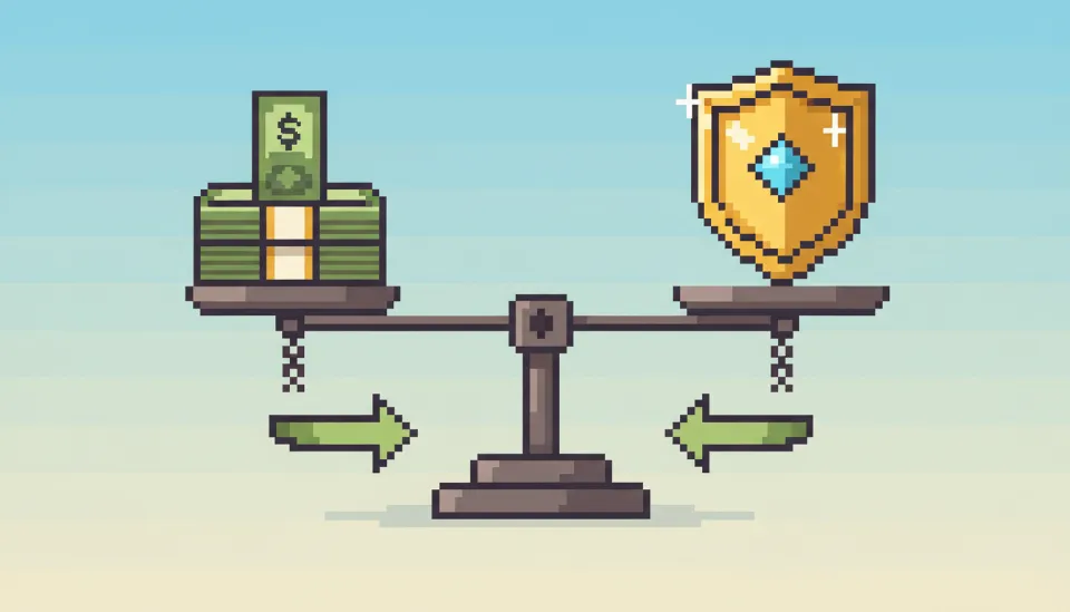 현금 유동성과 세금 혜택 사이의 균형을 보여주는 저울 일러스트, ISA 연금 전환 시 고려해야 할 기회비용