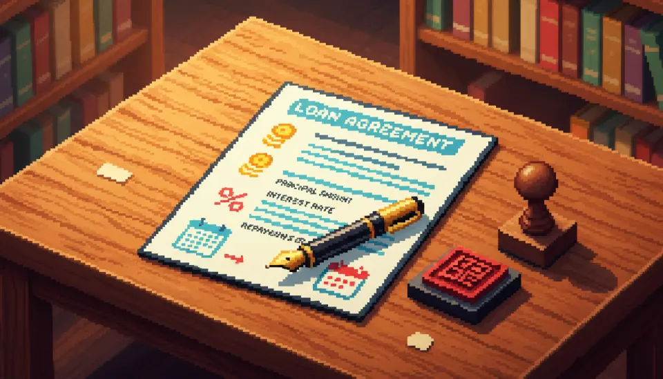 책상 위에 놓인 정갈한 차용증 서류와 만년필, 인감도장. 차용증 법적 효력을 위한 필수 기재 항목 작성 예시