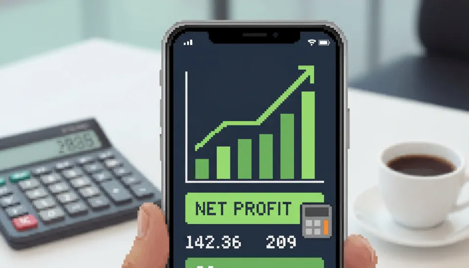 스마트폰 화면에 표시된 암호화폐 거래소 앱의 수익률 그래프와 250만 원 기본 공제 확인을 위한 계산기 아이콘