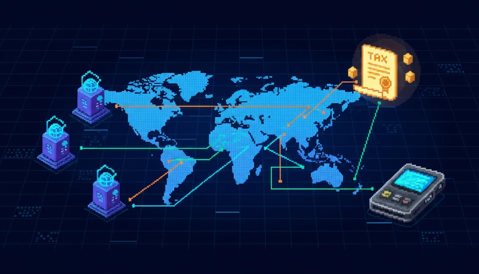 전 세계 해외 거래소와 개인 지갑의 가상자산 거래 내역이 국세청 신고 시스템으로 연결되는 네트워크 이미지