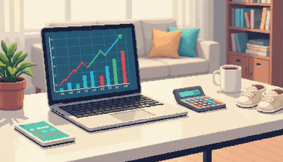 2026년 신생아 특례 대출 소득 계산을 위해 노트북과 계산기가 놓여 있는 책상 위에 아기 신발이 함께 있는 모습