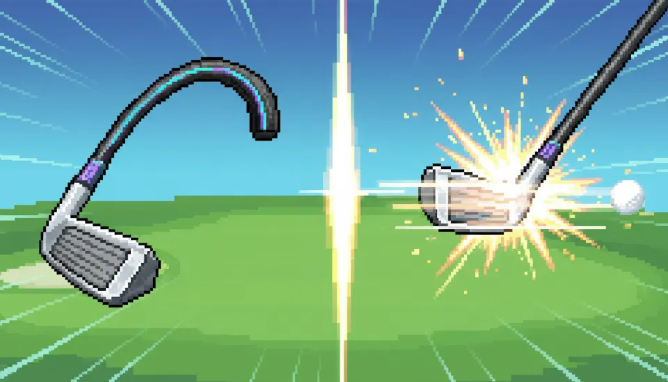 임팩트 순간 강력한 복원력으로 공을 타격하는 고탄성 카본 골프 샤프트의 휘어짐과 킥포인트 시각화