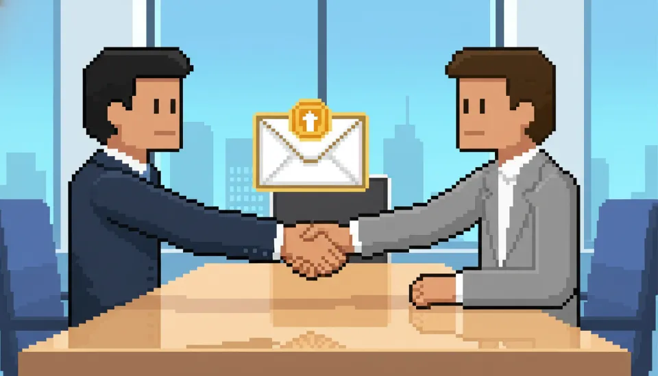 밝은 회의실에서 사이닝 보너스가 담긴 봉투를 건네받으며 악수하는 비즈니스맨의 손 클로즈업