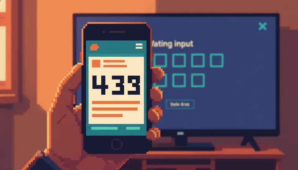 스마트폰 화면에 수신된 넷플릭스 4자리 인증 코드와 배경에 흐릿하게 보이는 TV 입력 대기 화면