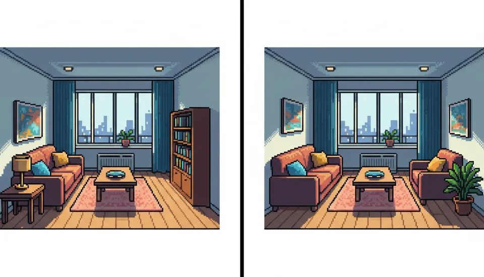 표준 렌즈로 촬영하여 답답해 보이는 거실과 16mm 광각 렌즈로 촬영하여 넓고 쾌적해 보이는 거실의 인테리어 비교 사진