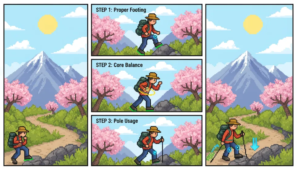 하산 시 무릎 통증 잡는 3단계 보행법: 2026년 봄 산행 필수 테크닉