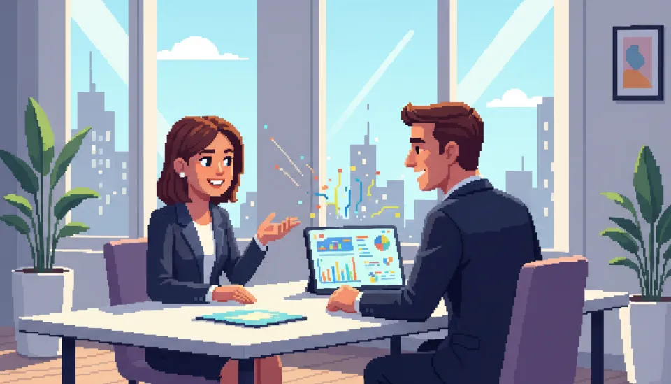 면접 현장에서 데이터 시각화 자료를 바탕으로 자신감 있게 자신의 분석 성과를 설명하는 예비 데이터 분석가