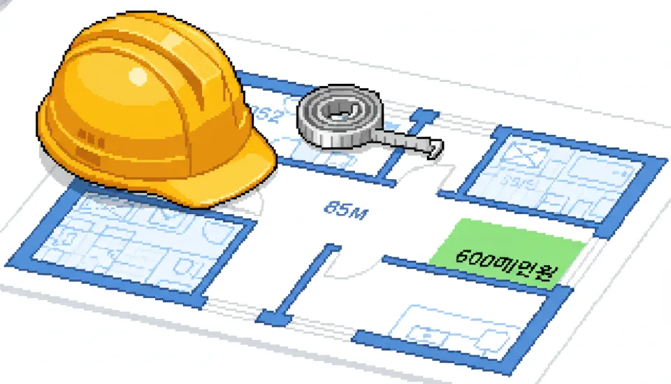 청년주택드림대출의 기준인 85제곱미터 면적과 6억 원 이하의 분양가가 표시된 아파트 평면도와 건축 설계 도면