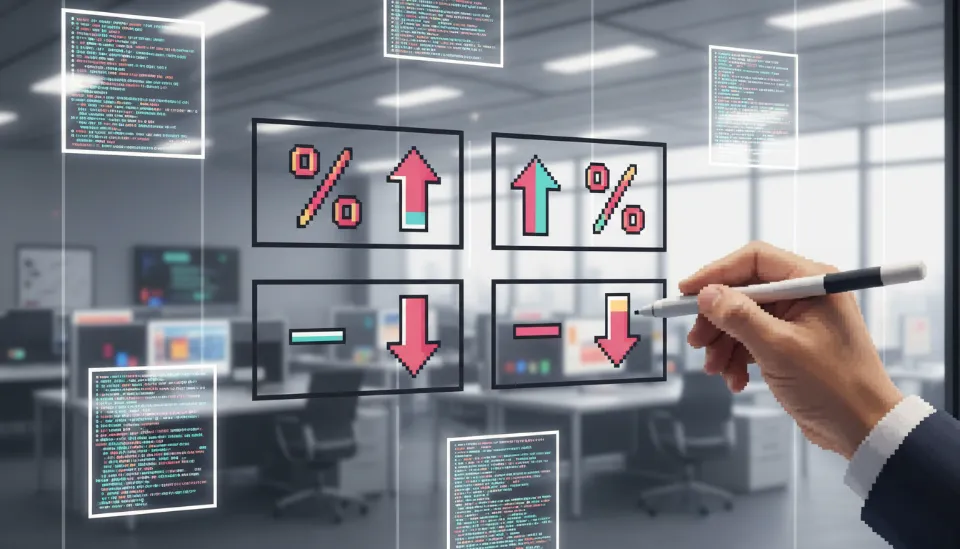 화이트보드에 업무 효율성 30% 향상과 비용 20% 절감 수치를 적으며 중소기업에서 대기업 이직을 위한 성과 지표를 도출하는 과정