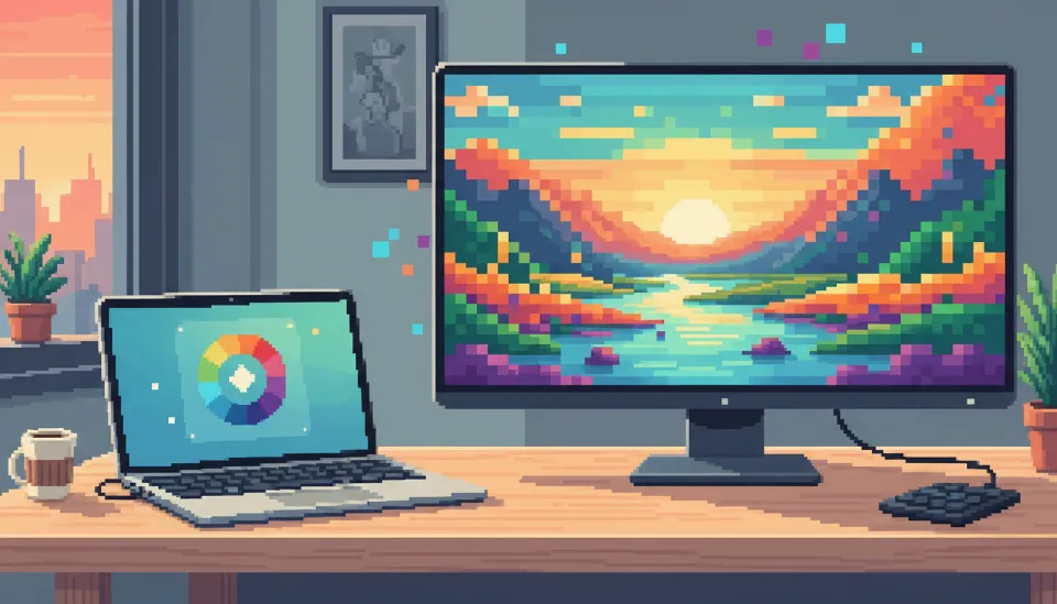 설정 최적화 완료 후 M4 맥북 프로와 외장 모니터가 완벽하게 동기화되어 선명하고 안정적인 화면을 보여주는 깔끔한 데스크테리어