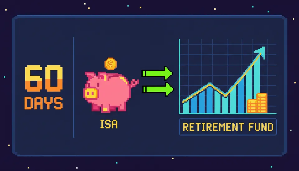 ISA 만기 자금이 연금저축 계좌로 이동하는 과정을 형상화한 디지털 대시보드와 60일 기간을 강조하는 카운트다운 이미지