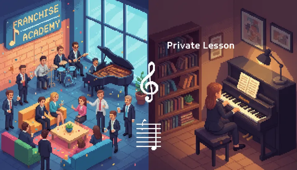 대형 프랜차이즈 학원의 파티 문화와 조용한 개인 레슨 스튜디오의 상반된 분위기 비교를 통한 취미 피아노 학원비 가성비 분석