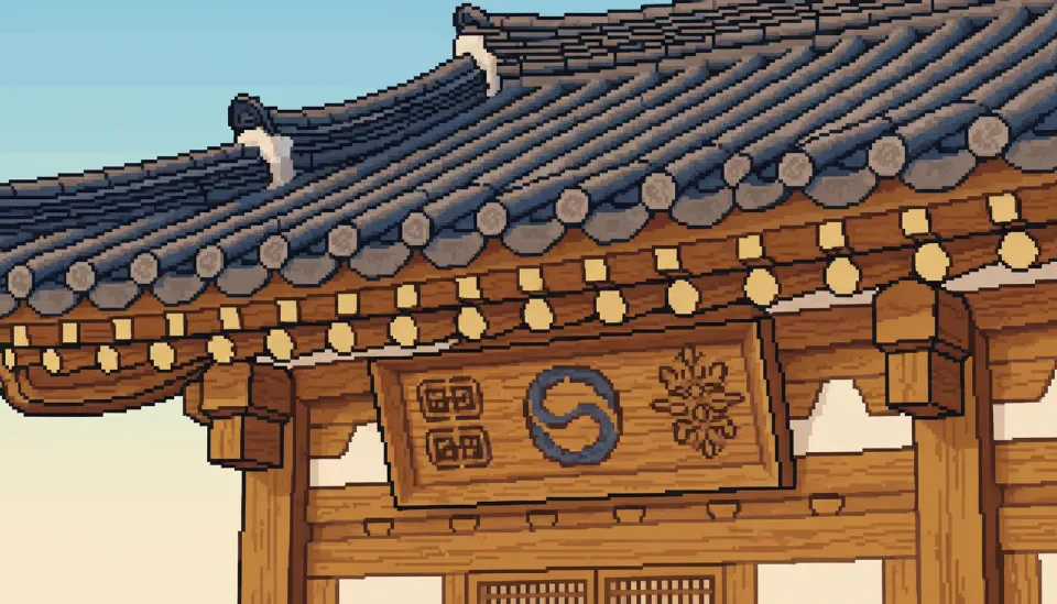 문화재 지정 번호가 적힌 명패가 부착된 한옥 고택의 전통 기와 지붕과 세밀한 목조 구조물 상세 컷