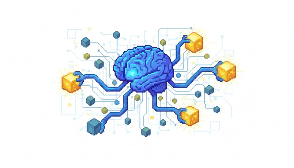 수많은 데이터 노드 중에서 고품질의 정보를 선별하여 연결하는 인공지능의 논리적 사고 과정을 표현한 3D 그래픽