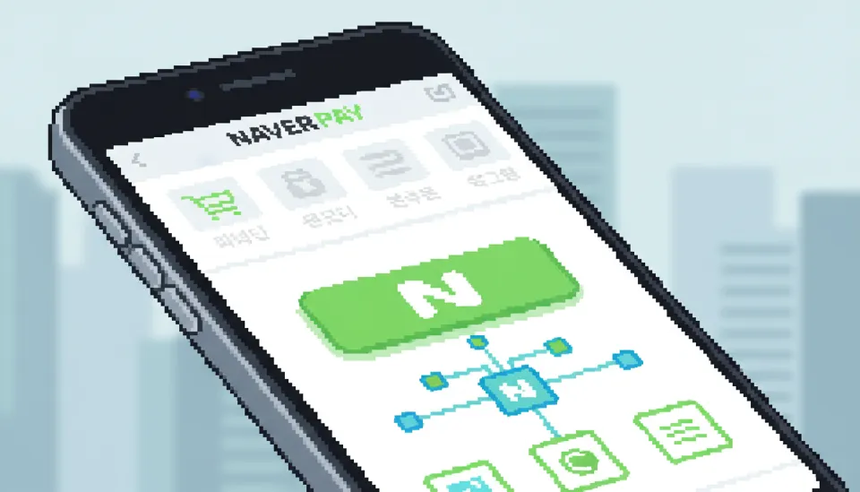 스마트폰 화면 속 네이버 페이 결제 완료 화면이 떠 있는 모습으로, 간편한 사용자 환경을 보여줍니다.