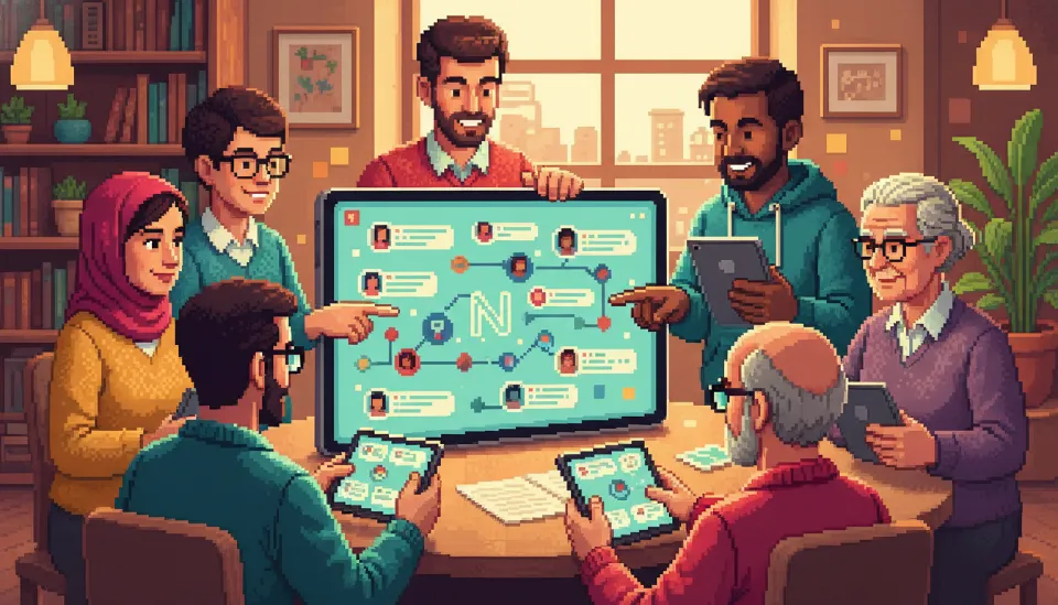 다양한 사람들이 네이버 카페와 블로그를 통해 소통하고 정보를 공유하는 협력적인 디지털 커뮤니티 모습