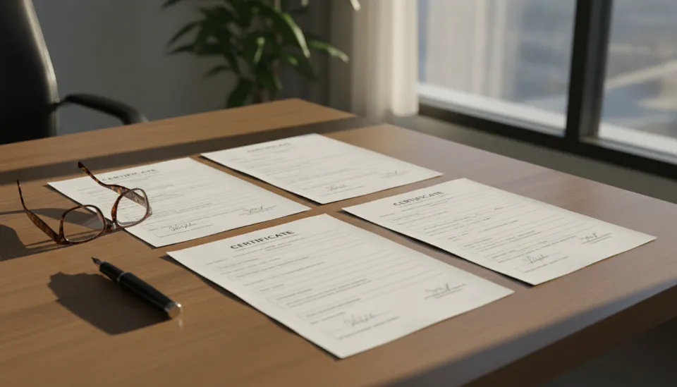 도수치료 실비보험 청구에 필요한 진료비 영수증, 세부내역서, 소견서 등 5가지 서류가 책상 위에 정갈하게 놓여 있는 모습