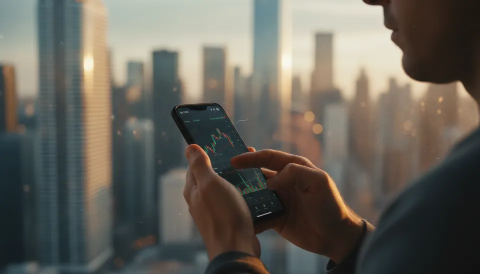 스마트폰 증권 앱을 사용하여 ETF 비중을 조절하고 리밸런싱을 진행하는 투자자의 모습