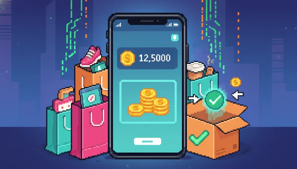 스마트폰 화면에 표시된 높은 네이버 페이 적립 포인트와 배송 완료를 상징하는 택배 상자 이미지